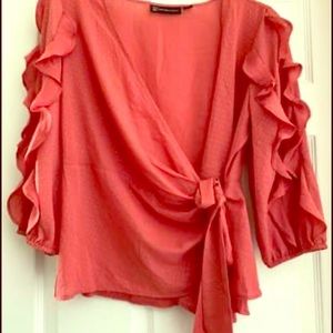 New York & Company Pink Wrap Top